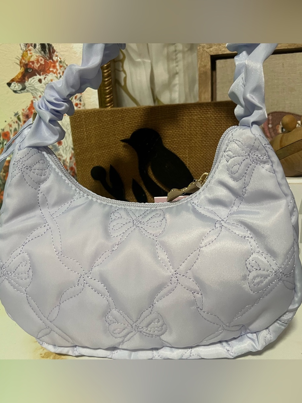 LoveShackFancy x Yoobi Lavender Quilted Bow Shoulder Bag